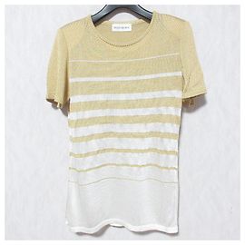 Top de punto de manga corta Yves Saint Laurent Blanco Beige