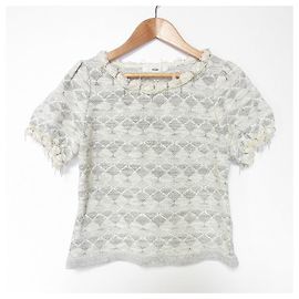 Autre Marque Rene Tweed Knit Short Sleeve Top Grey