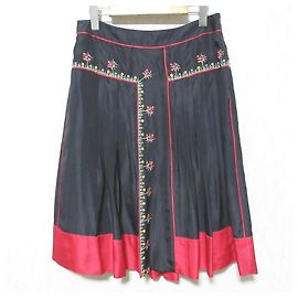 Falda plisada de seda con bordado Flower Kenzo Negro