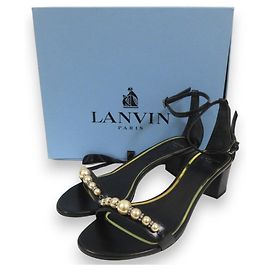 Lanvin Leder Sandalen mit Kunstperlen Schwarz