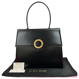 Céline-Celine Vintage Calfskin Handbag-Black,Golden