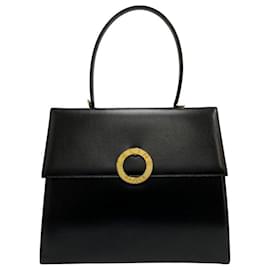 Céline-Celine Vintage Calfskin Handbag-Black,Golden