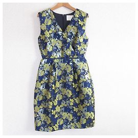 Autre Marque Robe Jacquard à Fleurs Chesty Bleu Jaune Bleu Marine