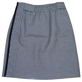 Fendi Velour Stitch Wool Check Skirt Blue Other