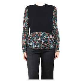 Veronica Beard Schwarzer Kaschmir- und Seidenpullover mit Blumenmuster - Größe M Schwarz