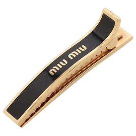 Miu Miu Fermaglio per capelli con logo oro e nero D'oro