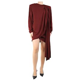 Saint Laurent-Burgundy shoulder-padded mini dress - size UK 10-Dark red