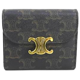 Céline-Celine Triomphe Coated Canvas Tri-fold Wallet-Brown
