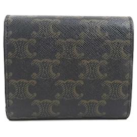 Céline-Celine Triomphe Coated Canvas Tri-fold Wallet-Brown
