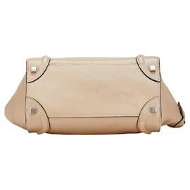 Céline-Celine Luggage Micro Shopper Handbag in Beige Leather-Beige