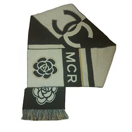 Sciarpa Chanel Nero Bianco Oro Cashmere Lana Nero Bianco D'oro