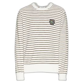 Lacoste weißer gestreifter Baumwollpullover Größe L Weiß