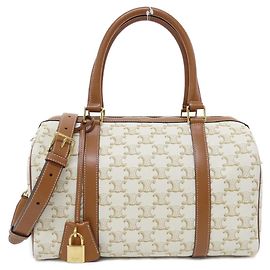 Céline Sac Boston en toile et cuir de veau Celine Triomphe Blanc