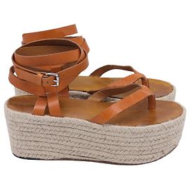 Sandales compensées espadrilles à bride de cheville en cuir marron Isabel Marant Marron Rouge