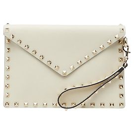 Valentino Garavani Valentino Rockstuds Leather Clutch Bag White