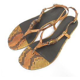 Sandales plates en cuir python Gucci Bamboo Marron