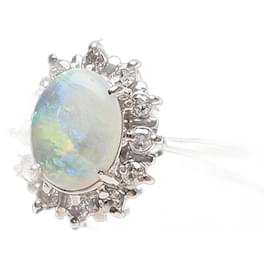Autre Marque-Pt900 Platinum Opal Diamond Ring-Silvery