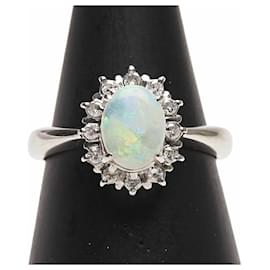Autre Marque-Pt900 Platinum Opal Diamond Ring-Silvery