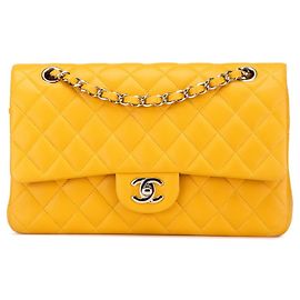 Borsa a Spalla Chanel Matelassé Coco Mark Double Flap con Catena Argento Giallo
