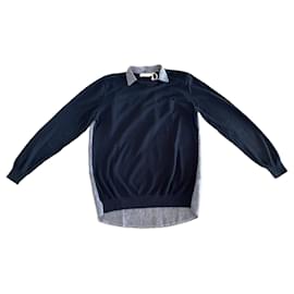 Autre Marque-pull shirt or sweatshirt in navy linen and blue mottled cotton size L - XL-Blue,Navy blue