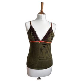 John Galliano Strappy Top Khaki Orange Cotton Khaki