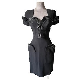 Thierry Mugler Black Polyester and Raffia Dress Black
