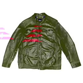 Autre Marque-ENGBERS Distressed Leather Cafe Racer Biker Jacket, Size XXL / 56-Red