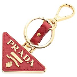 Prada Chaveiro de couro Saffiano vermelho com logo Vermelho