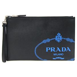 Bolsa de mão de couro Prada preta e azul Preto Azul