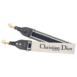 Dior Blue Embroidered Canvas Logo Shoulder Strap Blue Navy blue