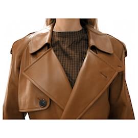 Saint Laurent-NEW RARE SAINT LAURENT LONG TRENCH COAT 740485 36 S CAMEL LEATHER COAT-Camel