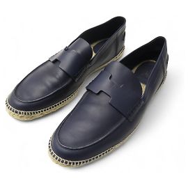 Hermès HERMES TRIP 46 LOAFERS ESPADRILLES IN BLUE LEATHER Navy blue