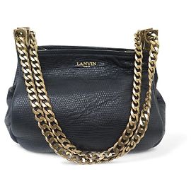 BOLSA DE MÃO LANVIN TILDA EM COURO COM ESTILO DE LAGARTIXA PRETA COM ALÇA Preto