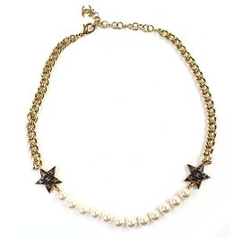 Colar choker de pérolas brilhantes Coco Mark Star da Chanel C24C Branco Dourado