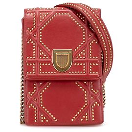 Dior Crossbody Vertical Diorama de cordero rojo con tachuelas Roja