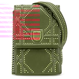 Dior-Dior Red Studded Lambskin Vertical Diorama Crossbody-Red