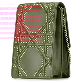Dior-Dior Red Studded Lambskin Vertical Diorama Crossbody-Red