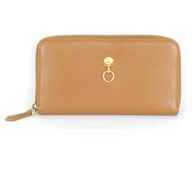 Fendi Dotcom Zip Around Wallet Leather Long Camel