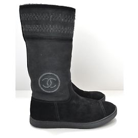 Chanel CC Logo Shearling Lined Mukluk Boots Black