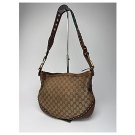 Borsa monogramma Gucci vintage con borchie beige marrone Beige