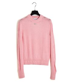 Chanel 2025 Suéter Torcido e com Joia FR38 Rosa Lã Gola Redonda UK10 US8 Rosa