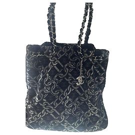 Borsa a mano Chanel in velluto e cotone nero Nero Argento