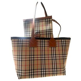 Sac cabas Burberry en toile noir beige rouge Noir Rouge Beige Blanc cassé