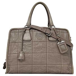 Prada Gray Nappa Leather 2-Way Tote Bag Brown