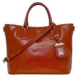 Prada Orange Patent Leather 2-Way Handbag Orange