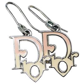 Christian Dior Monogram Logo Pastel Pink Cream Silver Earrings Pink Cream