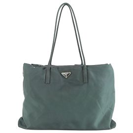 Dunkelgrüne Nylon-Tote mit Prada-Logo Dunkelgrün