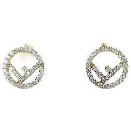 Fendi Gold Crystal Stud Earrings Golden
