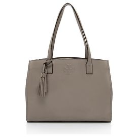 Tote Large Thea à Franges en Cuir Grainé Tory Burch Gris