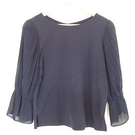 Autre Marque Kumikyoku High Twist Smooth Chiffon Sleeve Pullover Blue Navy blue